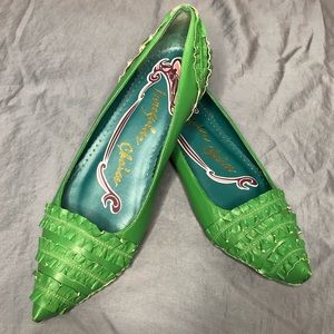 Irregular Choice Wizard Of Oz Emerald City Green Ruffle Leather Flats